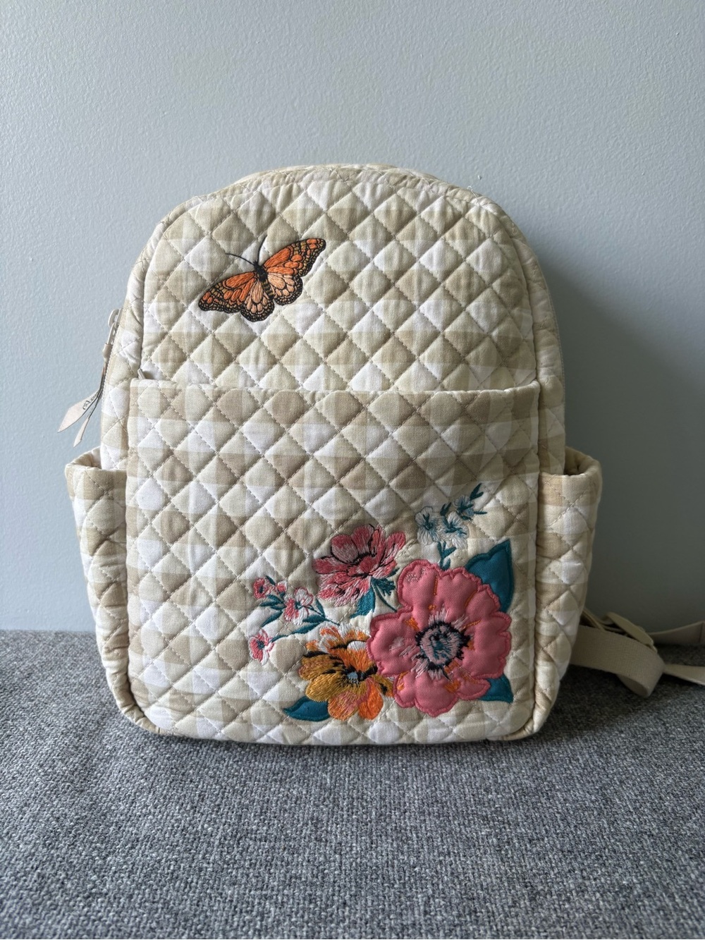 Vera Bradley Quilted Floral Backpack with Butterfly Accent - Cream